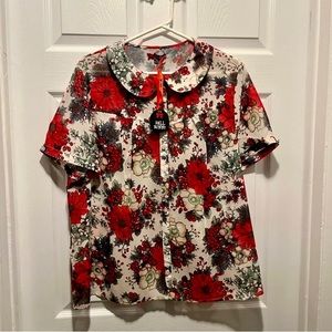 NWT Gorgeous Hell Bunny blouse with diamanté buttons. Perfect for the holidays!